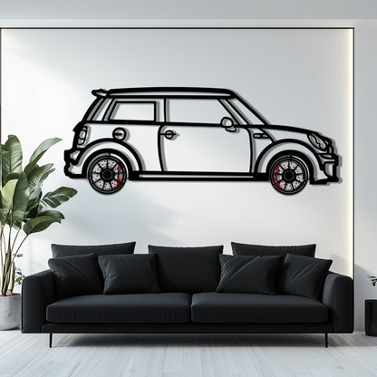 Mini Cooper Metal Car Wall Art with Rotating Wheels - Iconic British Compact Silhouette - Interactive Automotive Wall Decor - KAFMEKA151