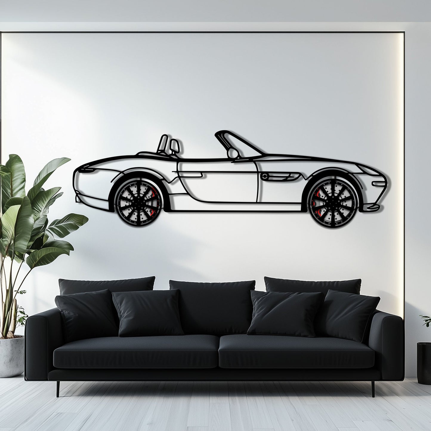 BMW Z8 Metal Car Wall Art with Rotating Wheels - Classic Luxury Roadster Silhouette - Interactive Automotive Wall Decor - KAFMEKA115