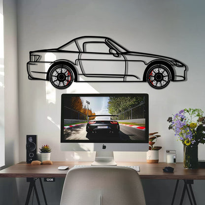 Honda S2000 Metal Car Wall Art with Rotating Wheels - JDM Roadster Silhouette - Interactive Automotive Wall Decor - KAFMEKA143