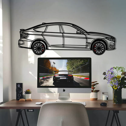 BMW 330 GT F34 Metal Car Wall Art with Rotating Wheels - Gran Turismo Silhouette Decor - Interactive Automotive Wall Art - KAFMEKA103