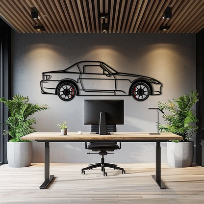 Honda S2000 Metal Car Wall Art with Rotating Wheels - JDM Roadster Silhouette - Interactive Automotive Wall Decor - KAFMEKA143