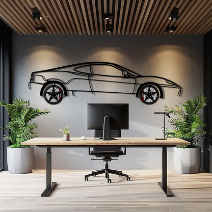 Ferrari 360 Modena Metal Car Wall Art with Rotating Wheels - Italian V8 Supercar Silhouette - Interactive Automotive Decor - KAFMEKA122