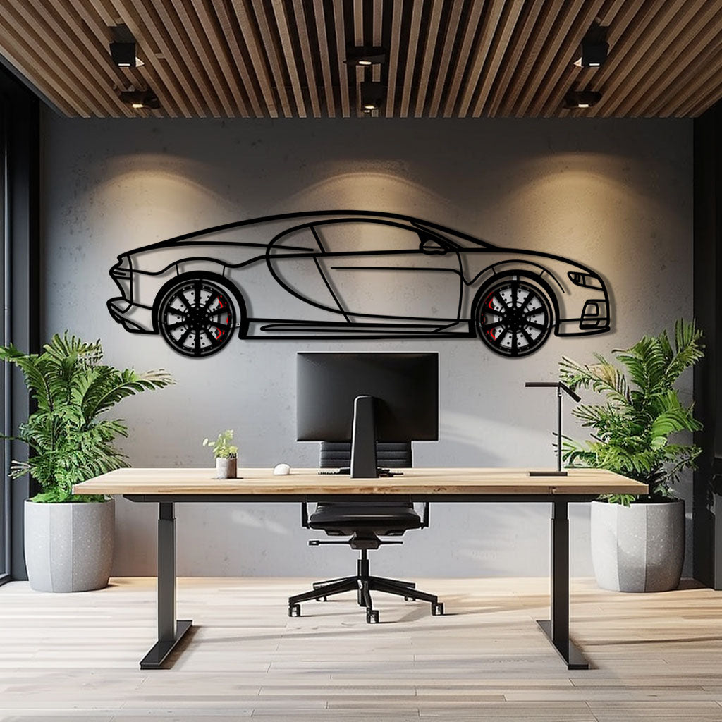 Bugatti Chiron Metal Car Wall Art with Rotating Wheels - Ultimate Hypercar Silhouette Decor - Interactive Automotive Wall Art - KAFMEKA116
