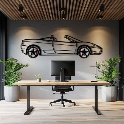 Ferrari 360 Spider Metal Car Wall Art with Rotating Wheels - Italian Convertible Supercar Silhouette - Interactive Automotive Wall Decor - KAFMEKA123