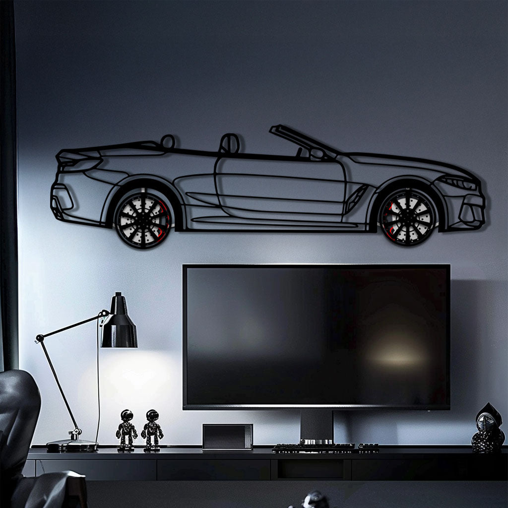 BMW 850i Metal Car Wall Art with Rotating Wheels - Luxury Grand Tourer Silhouette - Interactive Automotive Wall Decor - KAFMEKA105