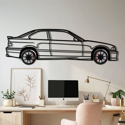 BMW E36 M3 Metal Car Wall Art with Rotating Wheels - 90s Performance Legend Silhouette - Interactive Automotive Wall Decor - KAFMEKA101