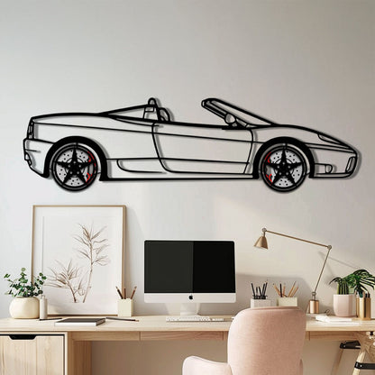 Ferrari 360 Spider Metal Car Wall Art with Rotating Wheels - Italian Convertible Supercar Silhouette - Interactive Automotive Wall Decor - KAFMEKA123