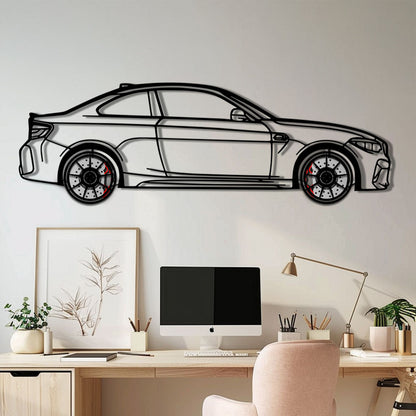 BMW M2 F87 Metal Car Wall Art with Rotating Wheels - M Power Compact Performance Silhouette - Interactive Automotive Decor - KAFMEKA107