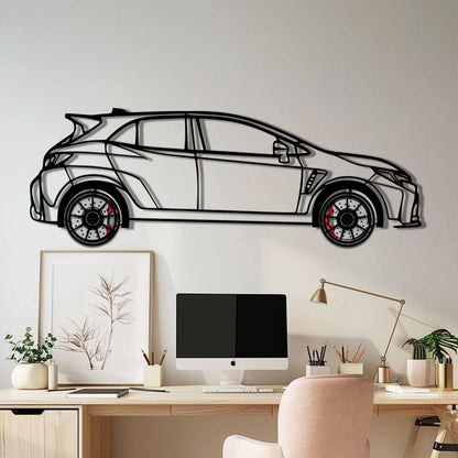 Toyota GR Corolla Metal Car Wall Art with Rotating Wheels - Rally-Inspired Hot Hatch Silhouette - Interactive JDM Automotive Decor - KAFMEKA158