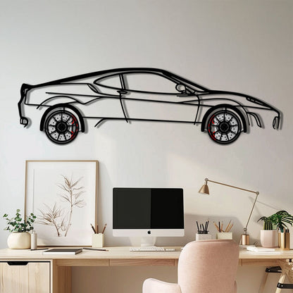 Ferrari F430 Metal Car Wall Art with Rotating Wheels - Italian V8 Supercar Silhouette - Interactive Automotive Wall Decor - KAFMEKA132