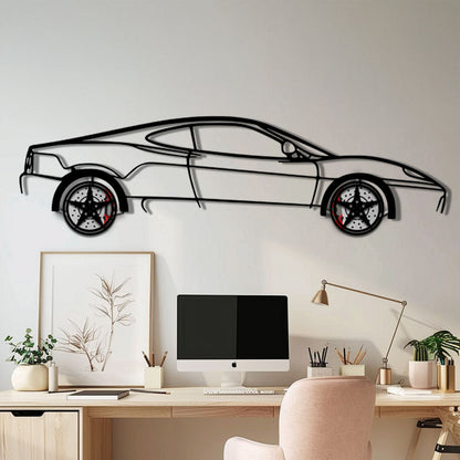 Ferrari 360 Modena Metal Car Wall Art with Rotating Wheels - Italian V8 Supercar Silhouette - Interactive Automotive Decor - KAFMEKA122