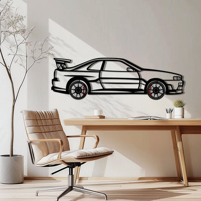 Nissan Skyline GT-R R34 Metal Car Wall Art with Rotating Wheels - "Godzilla" JDM Legend Silhouette - Interactive Automotive Wall Decor - KAFMEKA152