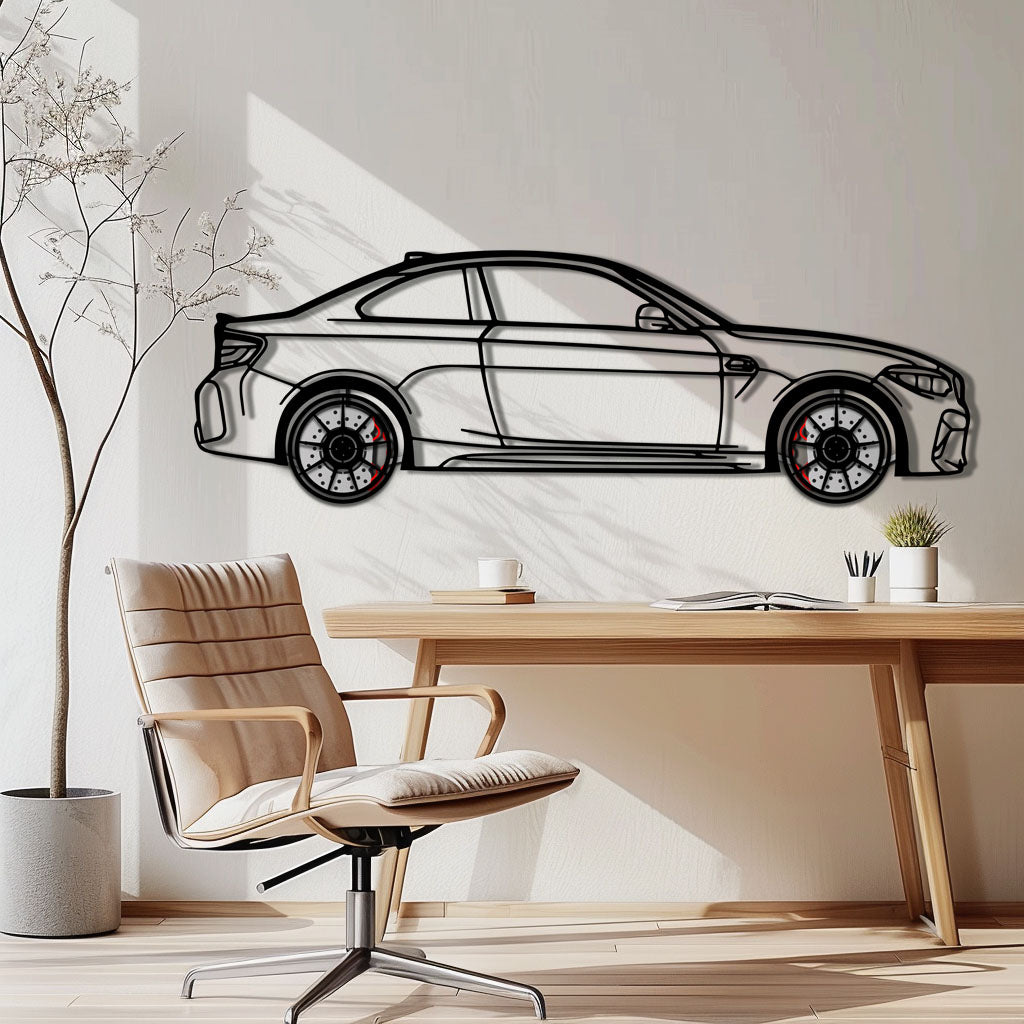 BMW M2 F87 Metal Car Wall Art with Rotating Wheels - M Power Compact Performance Silhouette - Interactive Automotive Decor - KAFMEKA107
