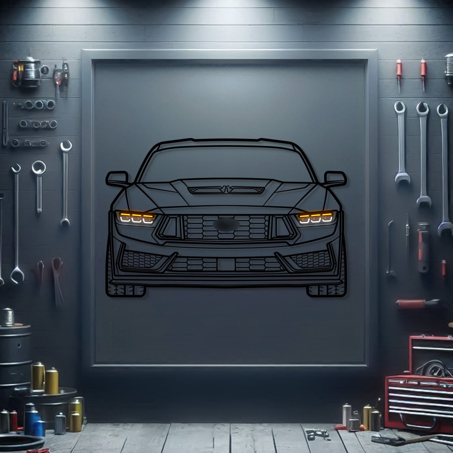 Mustang Front View Metal Neon Car Wall Art - MTN0233