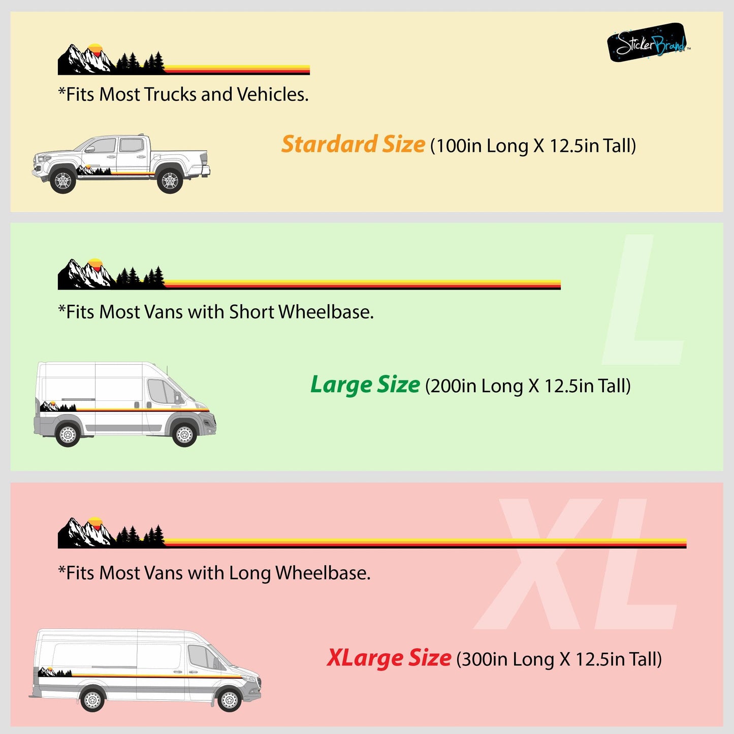Mountain Forest Sunset Truck/Car Decal. Yellow, Orange, Red Color Scheme. #6811-Sup