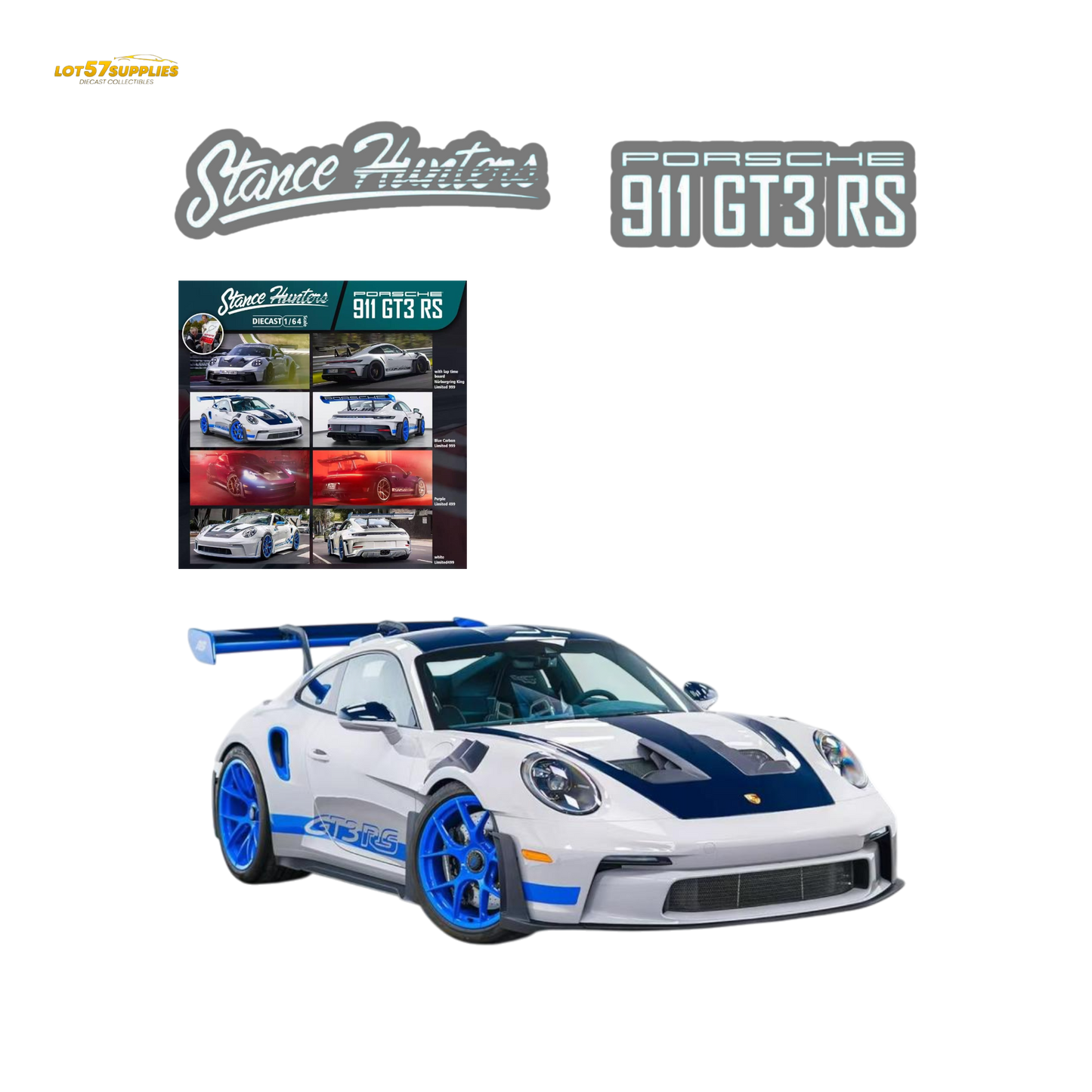 (Pre-Order) Stance Hunters Porsche 911 GT3 RS Blue Carbon 1:64