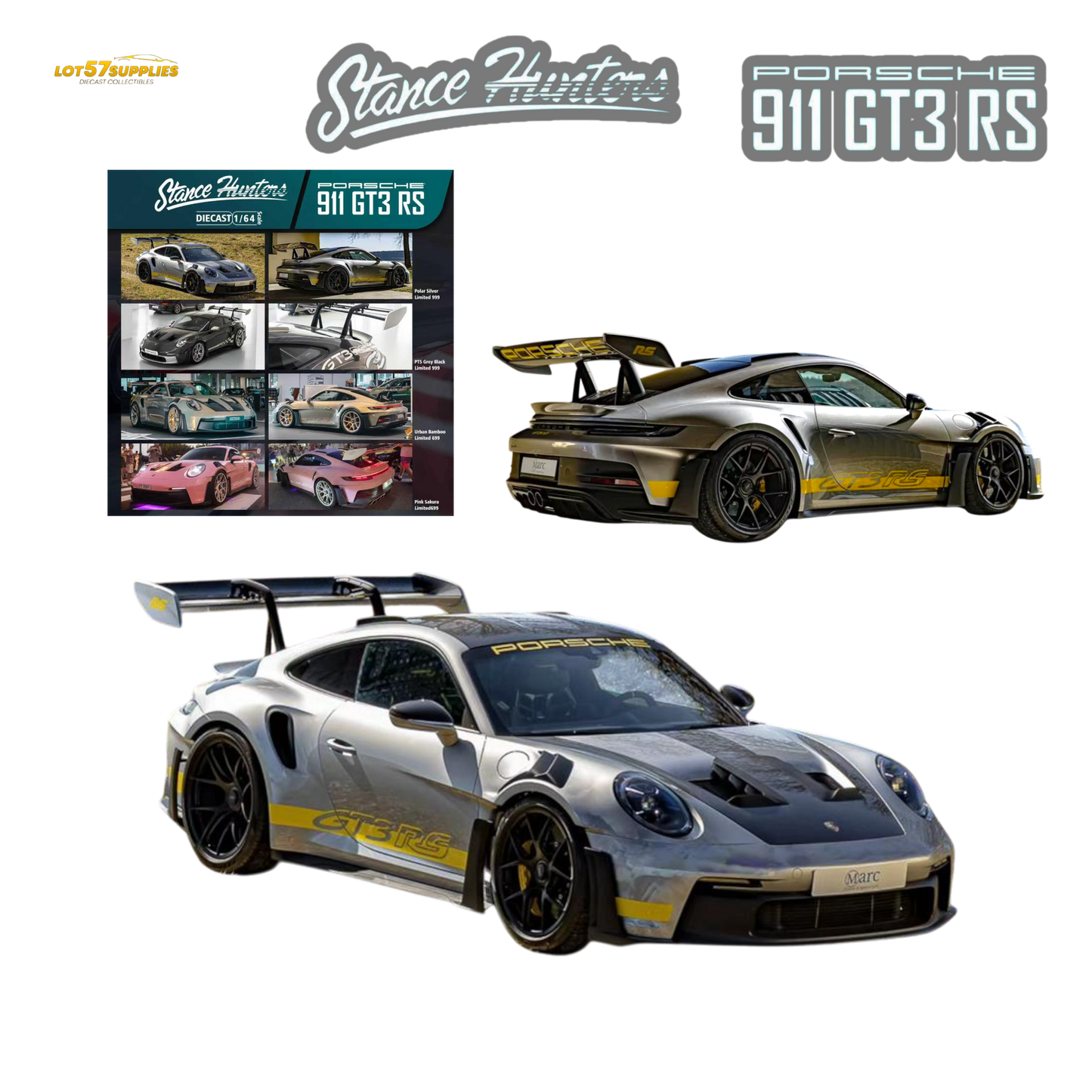 (Pre-Order) Stance Hunters Porsche 911 GT3 RS 992 Polar Silver 1:64