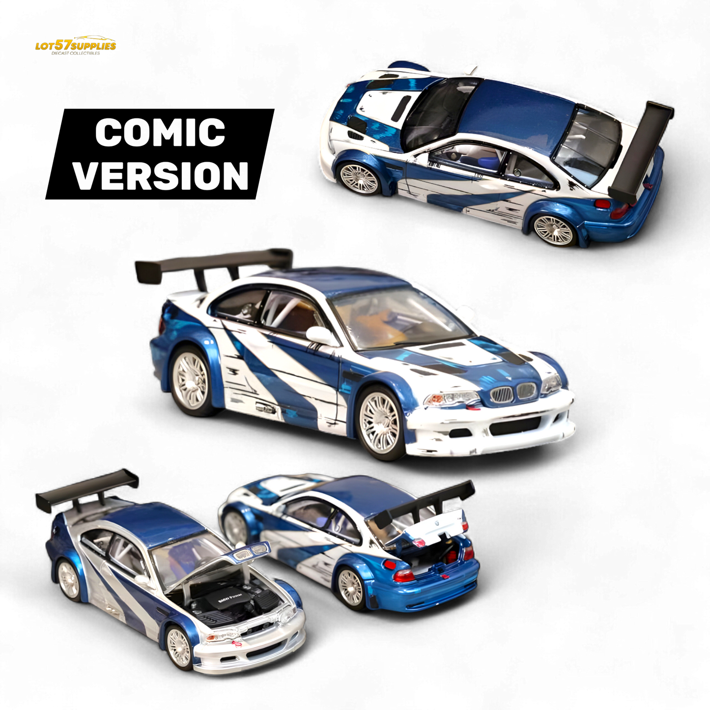 (Pre-Order) Ghost Player BMW E46 M3 GTR - White Blue Comic NFS Livery 1:64