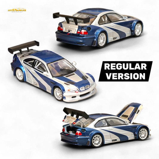 (Pre-Order) Ghost Player BMW E46 M3 GTR - Silver Blue Classic NFS Livery 1:64