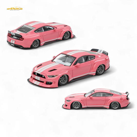 (Pre-Order) Liberty 64 Mustang Lowered Widebody Kit - Metallic Pink + White Stripes 1:64