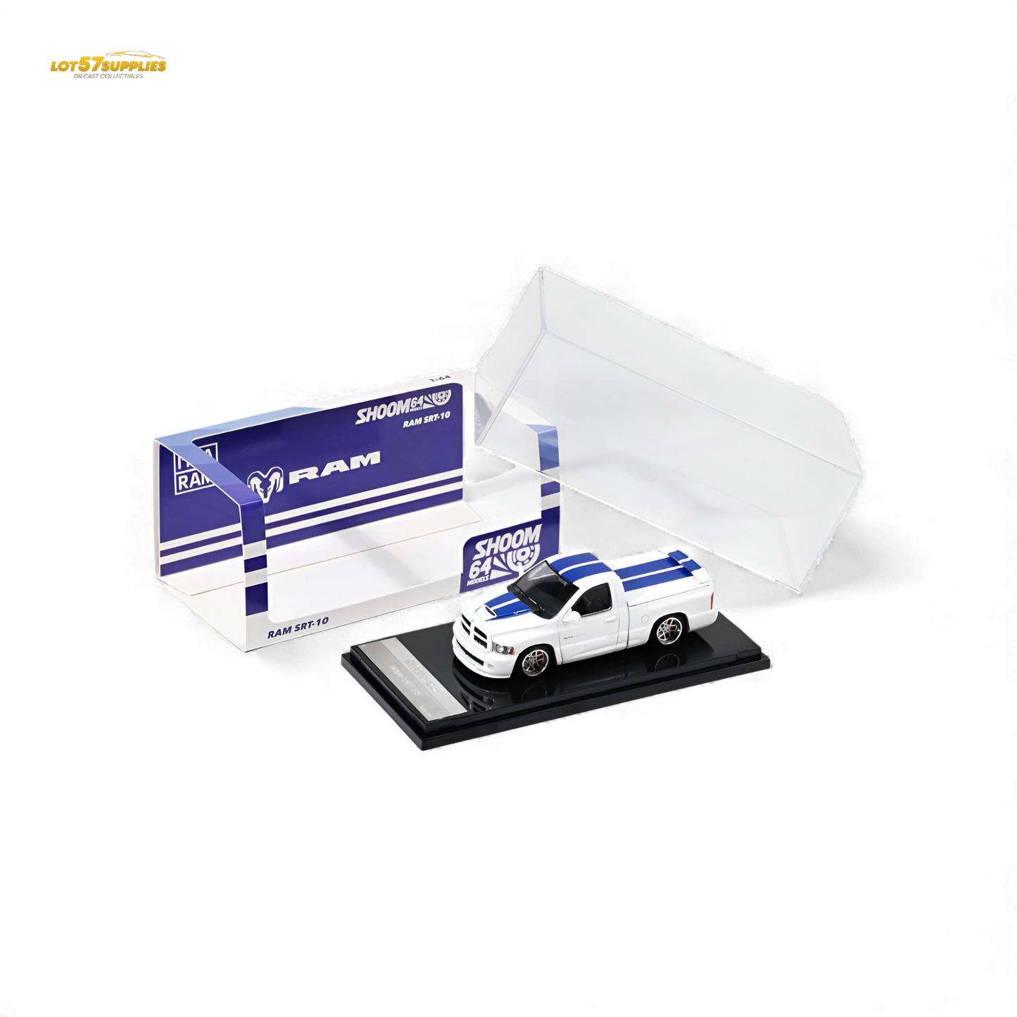(Pre-Order) GCD Dodge RAM SRT-10 - White Blue Stripe (LHD) 1:64
