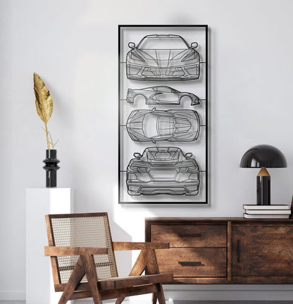 Corvette C8 Quad Profile Metal Frame Silhouette - MT1448