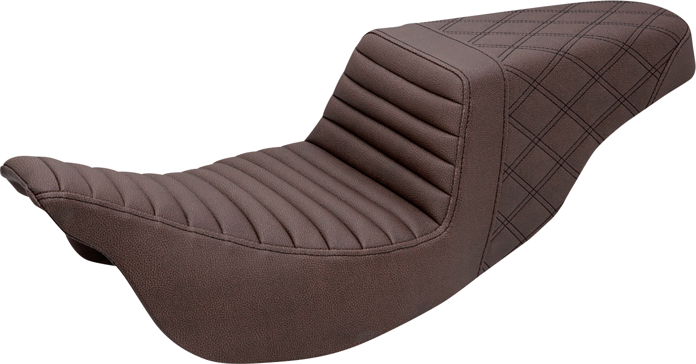 SADDLEMEN Step-Up Seat - Front Tuck-n-Roll/Rear Lattice Stitch - Brown - FL '08-'23 808-07B-176BR