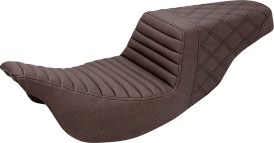 SADDLEMEN Step-Up Seat - Front Tuck-n-Roll/Rear Lattice Stitch - Brown - FL '08-'23 808-07B-176BR