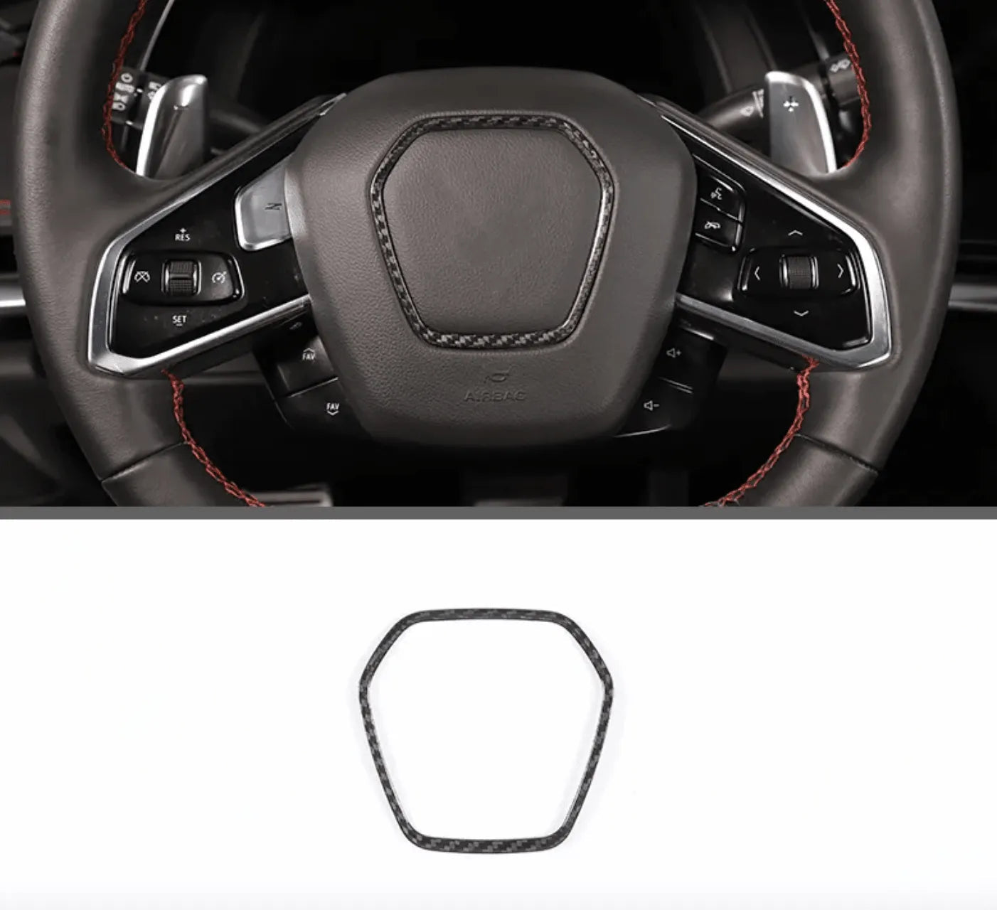 C8 2020+ Corvette Carbon Fiber Steering Wheel Airbag Chrome Trim Delete Cover