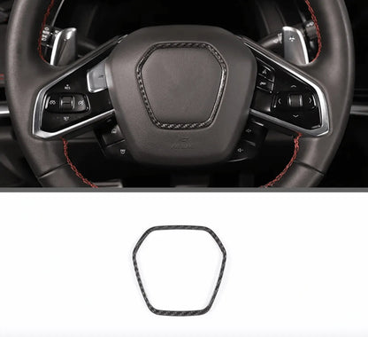 C8 2020+ Corvette Carbon Fiber Steering Wheel Airbag Chrome Trim Delete Cover