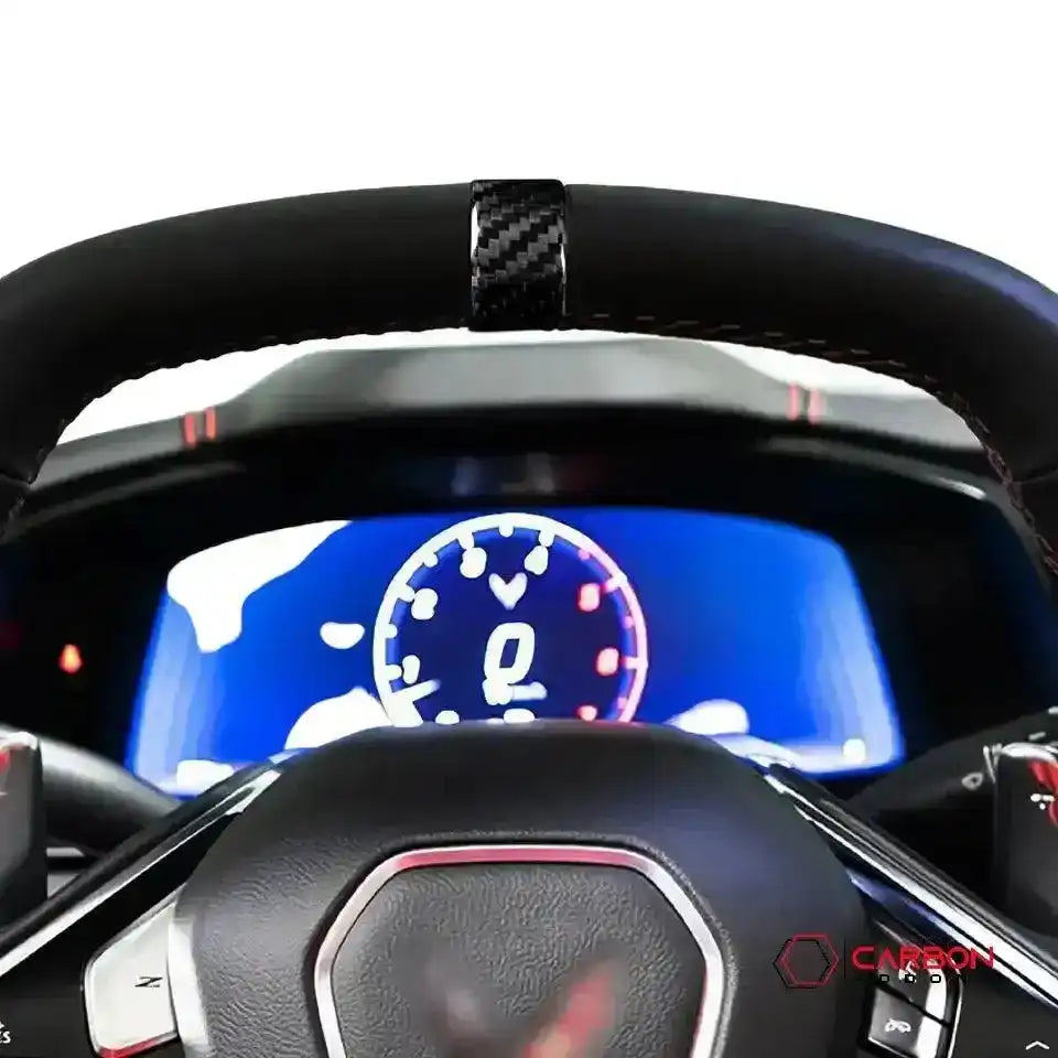 C8 Corvette Real Carbon Fiber Steering Wheel Racing Stripe Covers (2020–2026)