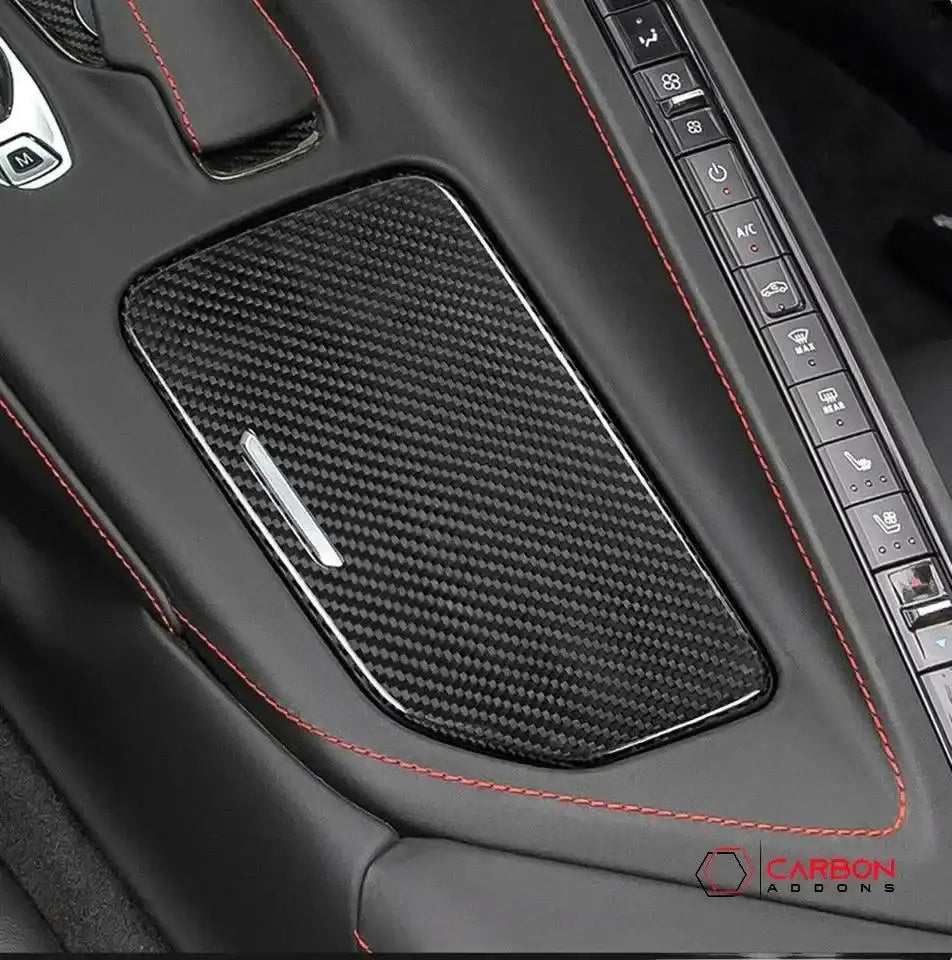 C8 Corvette Real Carbon Fiber Center Console Cup Holder Lid Cover | Interior Overlay (2020–2025)