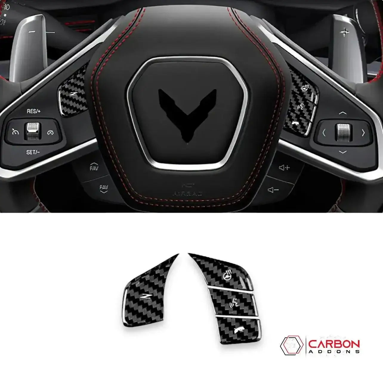 C8 Corvette Real Carbon Fiber Steering Wheel Button Covers | Heated & Non-Heated (2020–2026)