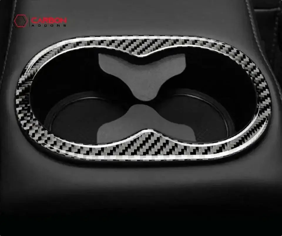 Carbon Fiber Rear Seat Cup Holder Trim Overlay for Dodge Challenger 2015-2023