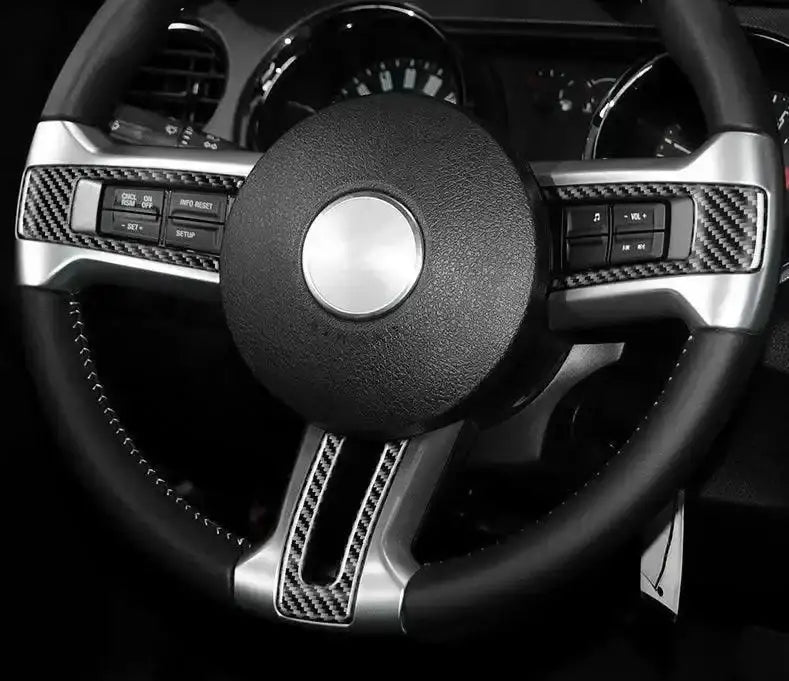 Mustang 2010-2014 Carbon Fiber Steering Wheel Trim Interior Overlay