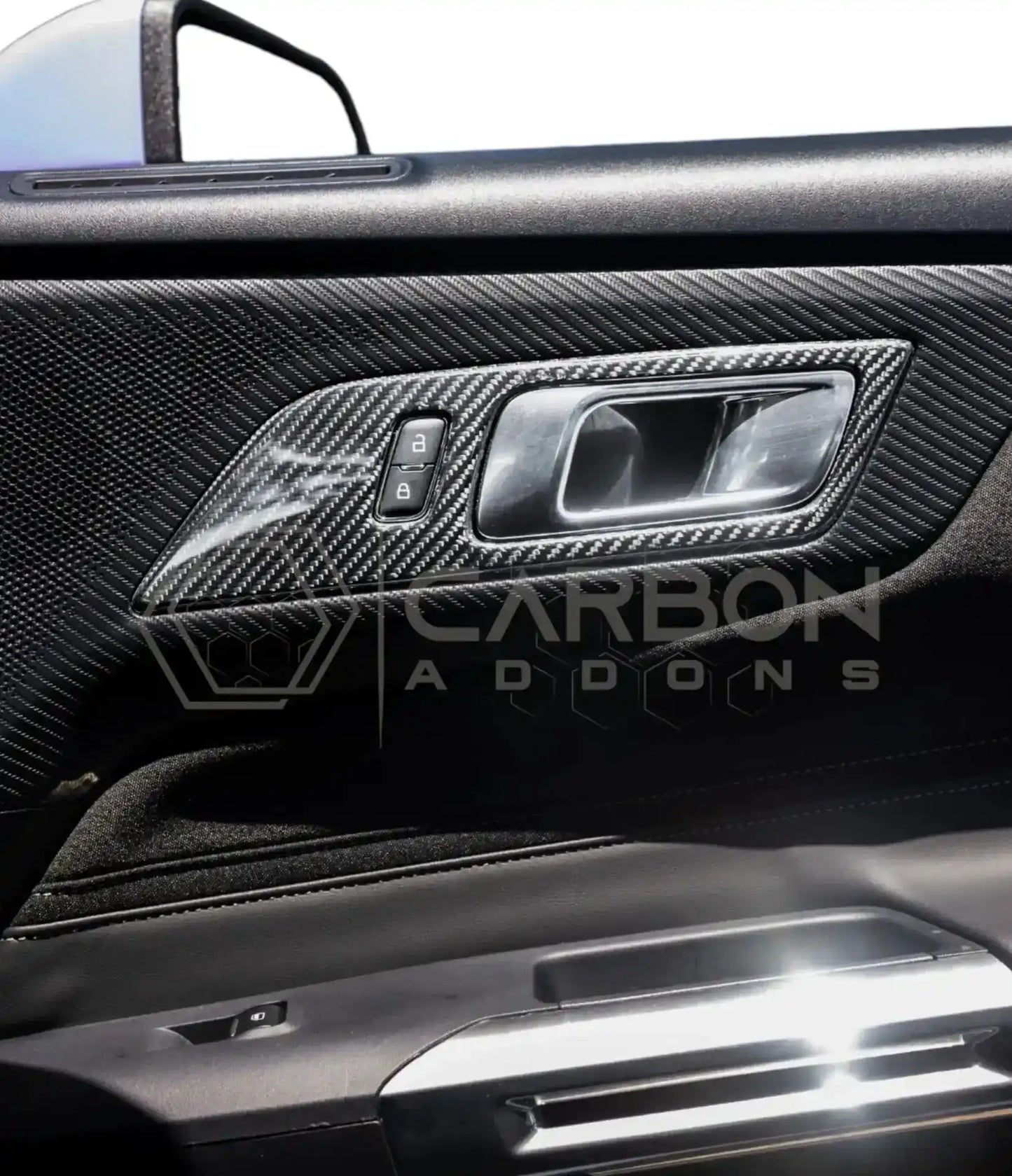 Real Carbon Fiber Interior Door Handle Trim Covers for 2024+ Ford Mustang