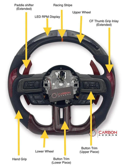 [Complete/Heated] Custom Carbon Fiber Steering Wheel for 2015-2023 Mustang