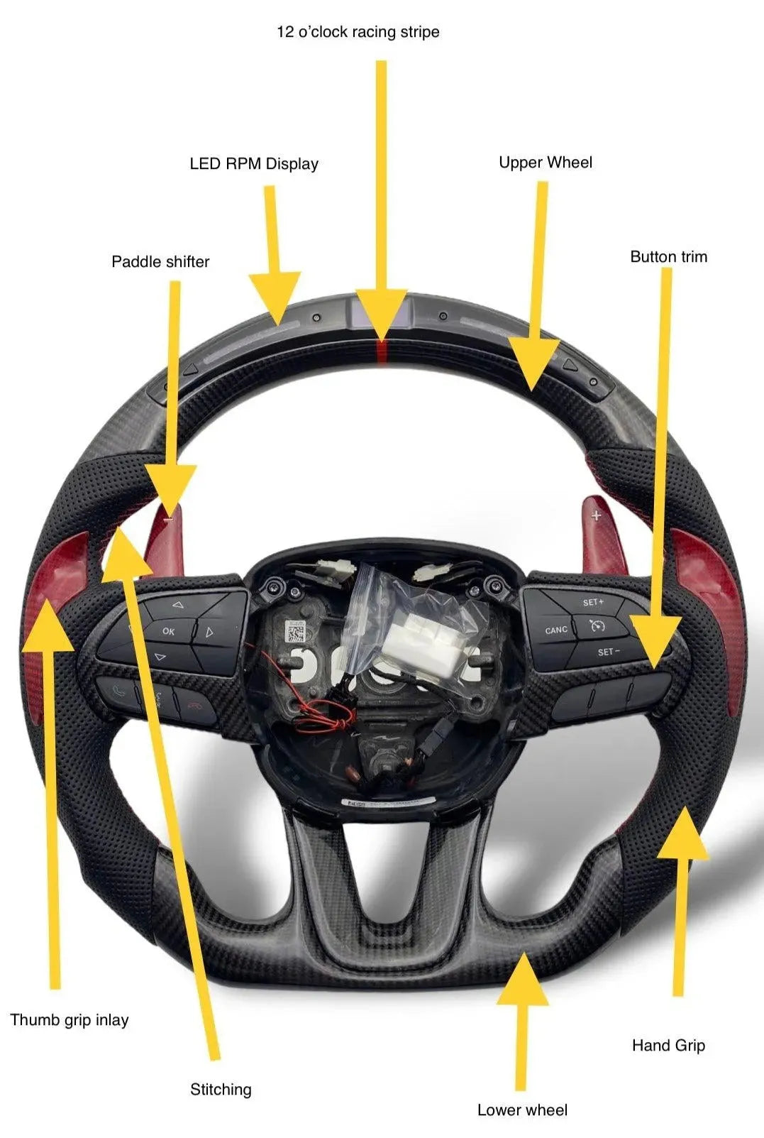 [Complete/Heated] Customizable Carbon Fiber Steering Wheel | 2015-2023 Dodge Charger Challenger Durango