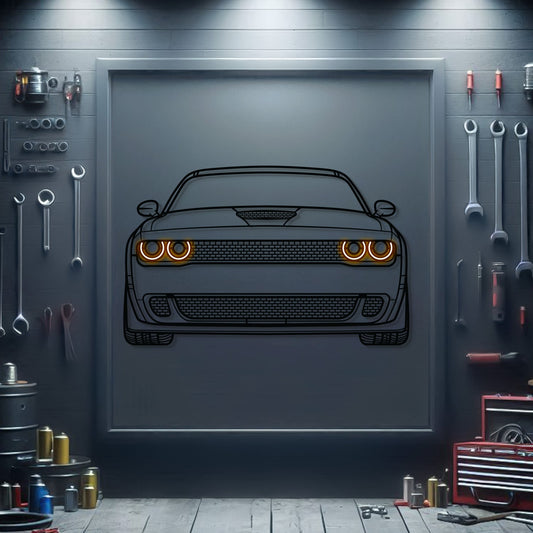 Challenger Front View Metal Neon Car Wall Art - MTN0075