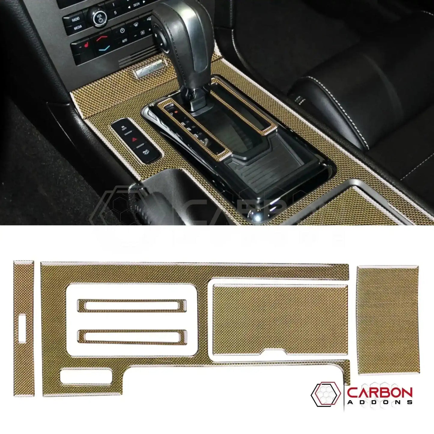 Reflective Carbon Fiber Center Console Trim Overlay For Mustang 2010-2014