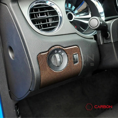 Reflective Carbon Fiber Headlight Control Trim Overlay For Mustang 2010-2014