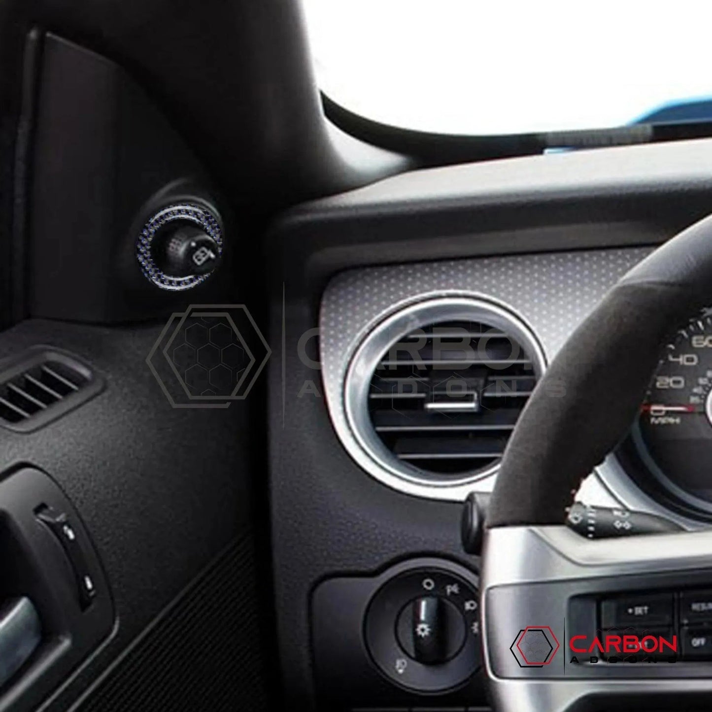 Mustang 2010-2014 Reflective Carbon Fiber Mirror Adjuster Trim Overlay