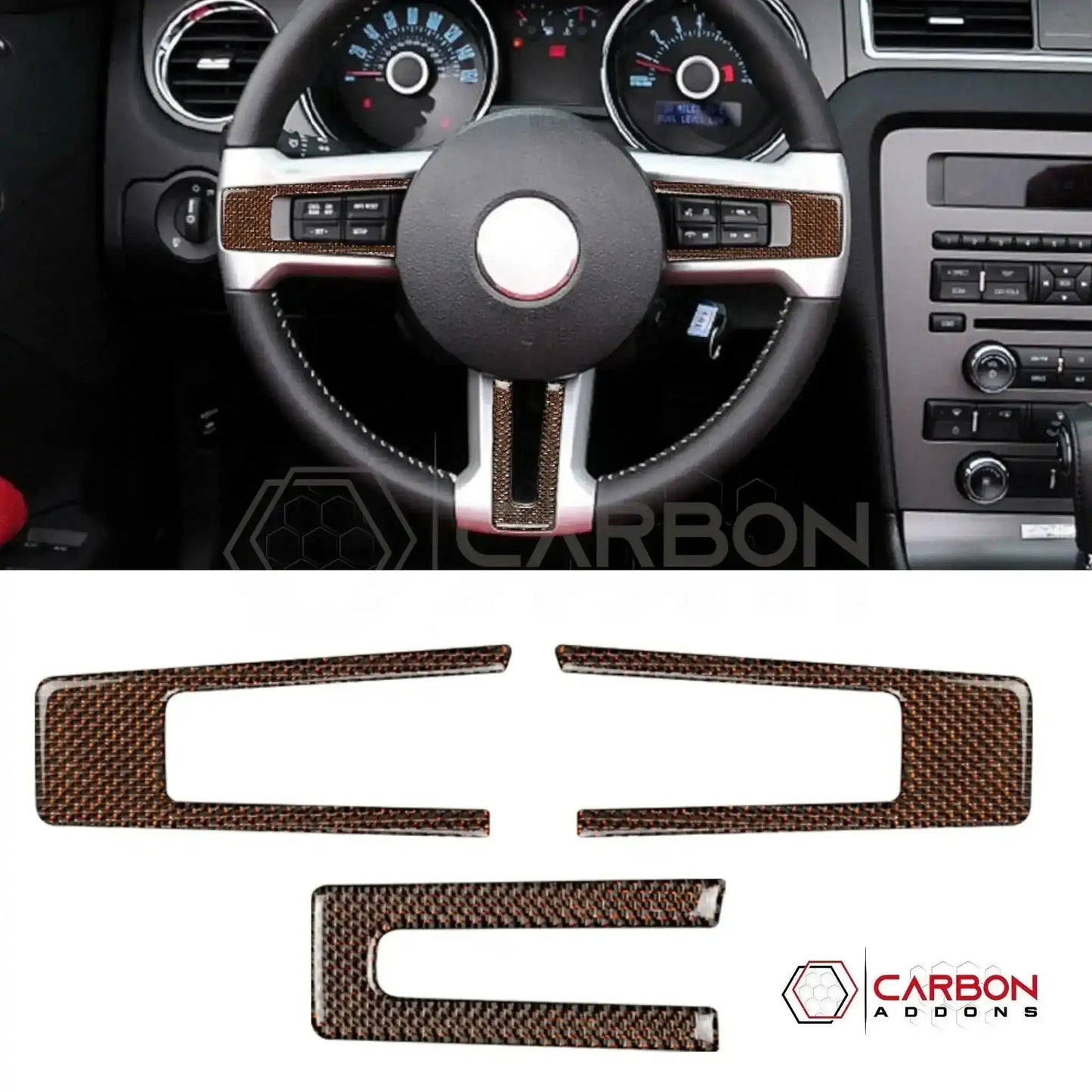 Reflective Carbon Fiber Steering Wheel Trim Overlay For Mustang 2010-2014