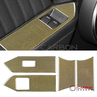 Reflective Carbon Fiber Window Switch Trim Overlay For Mustang 2010-2014