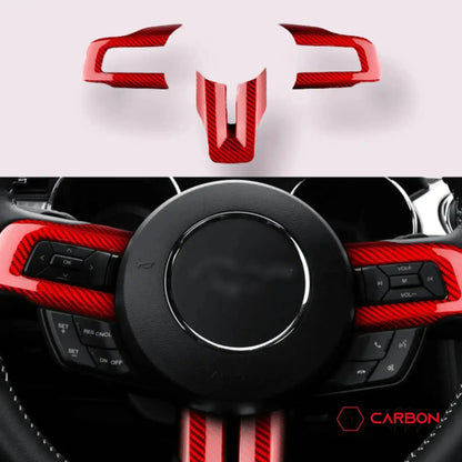 Carbon Fiber Steering Wheel Chrome Delete Cover for Mustang 2015-2023