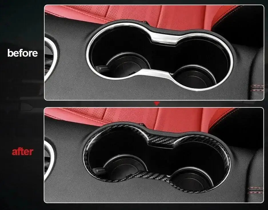 Real Carbon Fiber Cup Holder Trim Cover for Mustang 2015-2023