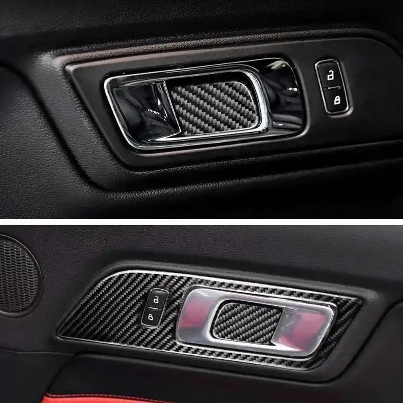 Real Carbon Fiber Interior Door Handle Overlay for Mustang 2015-2023