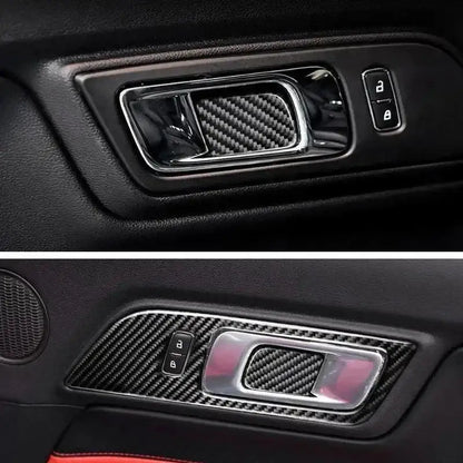 Real Carbon Fiber Interior Door Handle Overlay for Mustang 2015-2023