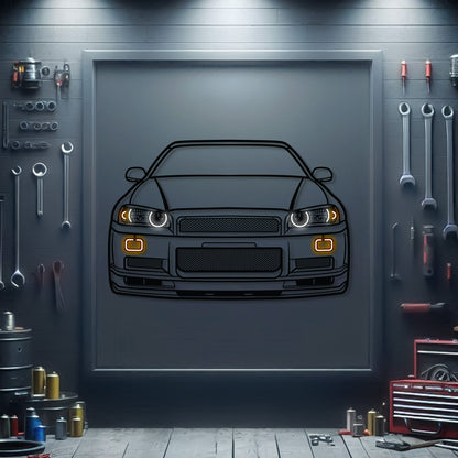 GT-R R34 Front View Metal Neon Car Wall Art - MTN0092