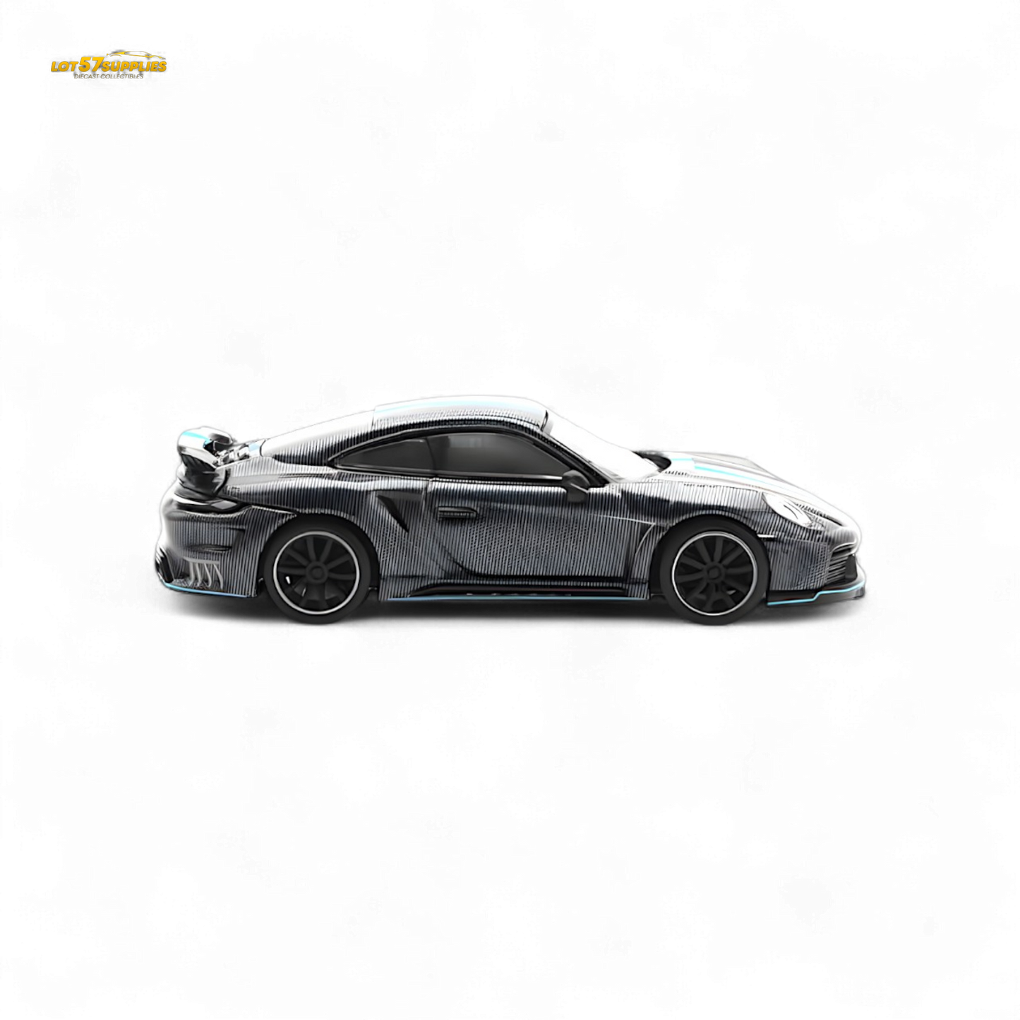 PopRace Porsche 992 Stinger GTR Carbon Edition - Carbon Grey Blue Line 1:64